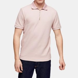 Waffle Short Sleeve Polo In Pink